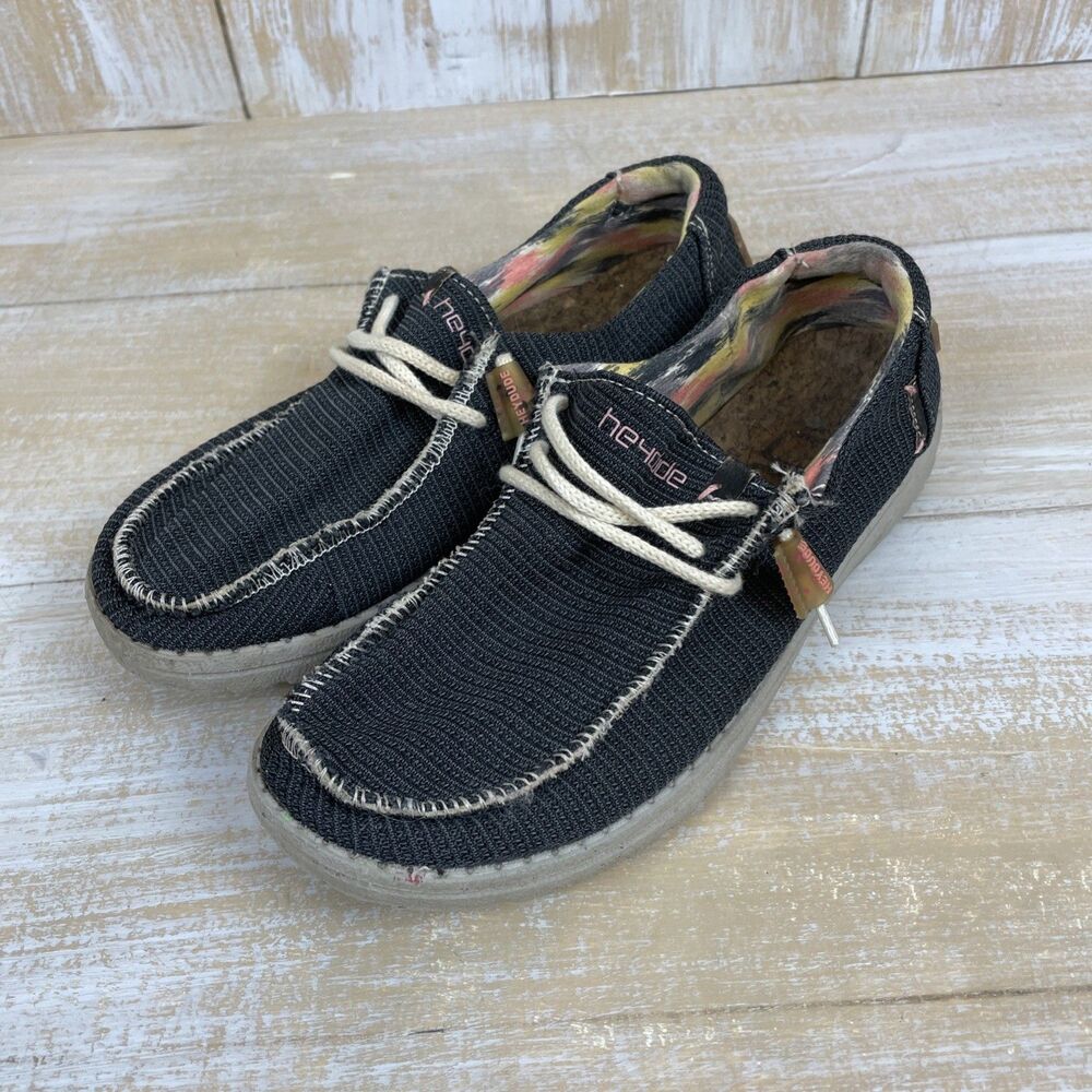 Hey Dude Wendy Eco Sox Black Stretch Womens 6 Casual Slip-On Comfy Loafers Shoes